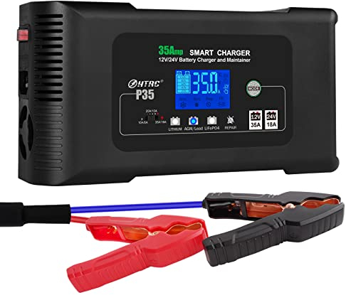 Haisito Ladegerät Autobatterie 12V/24V 35A, Intelligent Schnell Batterieladegerät KFZ, Auto Motorrad Erhaltungsladegerät Desulfator für Lithium LiFePO4 Bleisäure Batterien(AGM, Gel, EFB, SLA, VRLA)