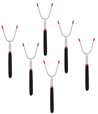 Hsthe Sea Grillspieße Edelstahl, 6 Stück Grillgabel ausziehbar BBQ Gabeln mit Bürste Grillstäbe Marshmallow Bräter Lagerfeuer Camping-Sticks 85cm extra Lange für Corn,Hot Dogs,Kebab,Rindfleischspieß