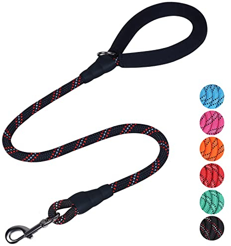 VIVAGLORY Hundeleine Roperex Leine Hund, 120 x 0.8cm, Schwarz | Hundeleine Führleine mit Gepolstertem Griff & Schlaufe für Hausleine Joggingleine, Extra Stark & Starke für Hunde
