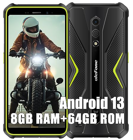 Ulefone Armor X12 Pro Telephone Portable Incassable, Android 14 Smartphone Débloqué, 8Go+64Go, 4860mAh, Octa-Core, 13MP+8MP, 5.45 Smartphone Etanche, Dual SIM 4G/GPS/NFC/Face ID/FM/OTG, Vert
