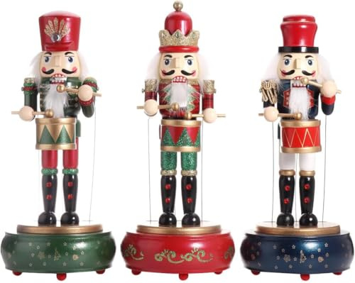 SHATCHI Carillon in legno con carillon a forma di soldatini schiaccianoci con meccanismo a orologeria, 30 cm, decorazione per la casa