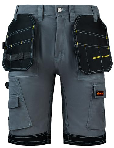 WRIGHT FITS WrightFits Short de Travail Pro Builder pour Hommes - Noir - Short Poches Multiples d'été Cargo de pour travaux Lourds