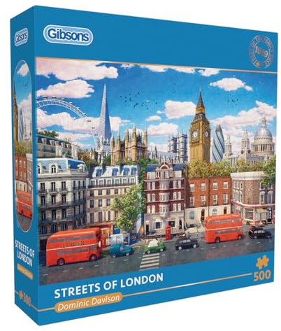 Gibsons Streets of London 500 Piece Jigsaw Puzzle for Adults – City Landmarks Artwork by Dominic Davison – Iconic British Skyline Design – Premium Sustainable Puzzle Made in the UK/EU