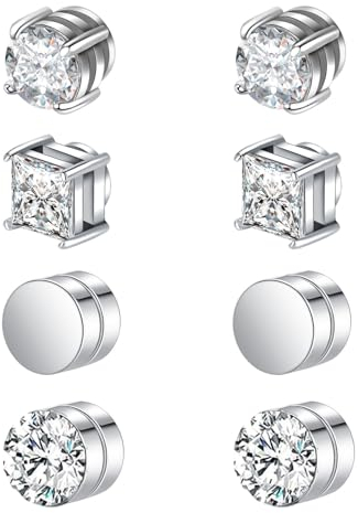 Besyvvin 8stk Magnetischer Ohrstecker Fake Magnet Ohrringe Kein Piercing Ohr Stecker für Herren Mann Damen Silber