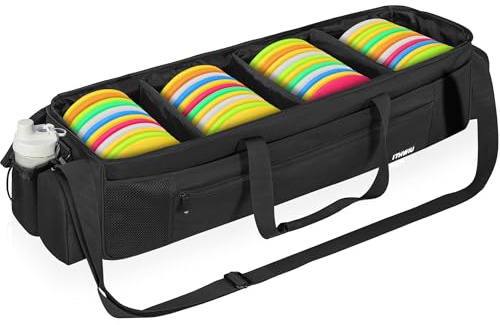 ITHWIU Discgolf-Aufbewahrungstasche, 87 x 26 x 26 cm, großes Fassungsvermögen, bietet Platz für 48+ Discs mit 4 Trennwänden und mehreren Seitentaschen, Schwarz