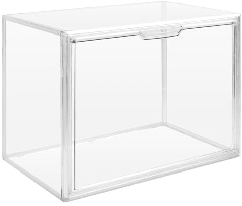 Ehuihuan Transparent Plastväska Arrangör För Skåp, 36 x 22 x 27 cm Förvaringslådor Display Showcase, Stapelbara Förvaringslådor med Magnetisk Dörr För Böcker Leksaker Kosmetiska Skor
