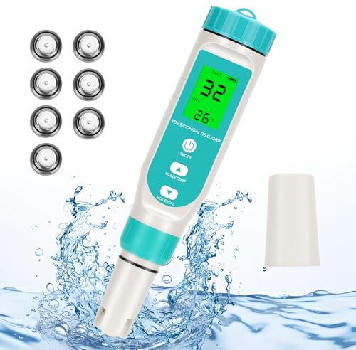WADEO pH Messgerät Wasser, 7 in 1 Tester für Wasser PH/TDS/EC/Salzgehalt/S.G/ORO/Temperatur, Pool-Salztester und pH-Meter mit LCD-Display, Hochpräziser Wassertester für Trinkwasser, Pool, Aquarium