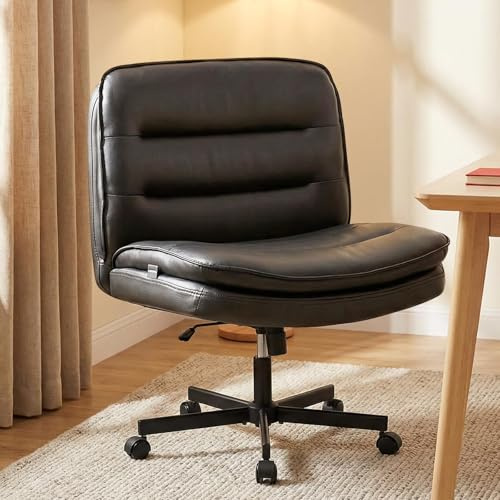 COMHOMA Bürostuhl Ergonomisch, Schreibtischstuhl mit klappbaren Armlehnenmit und Hoher Rückenlehne, Wippfunktion, Chefsessel Höhenverstellbarer，Kratzfeste Leder，Gelb-braun