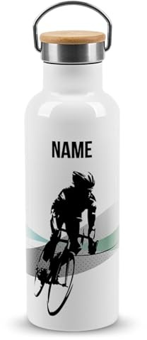 Print Royal PR Edelstahl-Trinkflasche für Sportler mit Name selbst gestalten - Fahrrad - Geschenk Sportler, Personalisierte Fahrrad Geschenke für Männer | Thermosflasche Weiß, 500 ml