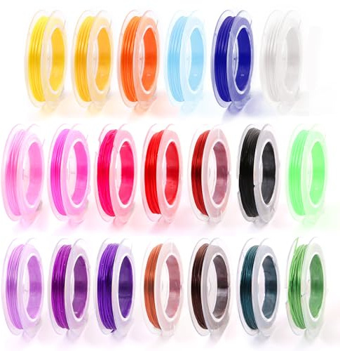 Eiflayn Elastisches Band Für Armbänder,20 Rollen Gummiband Für Armbänder0.8mm x 10m,Bänder für Armbänder,Armband Schnur Für Perlen,Zum Basteln Armbänder,Halskett,Schlüsselanhänger(20 Farben)