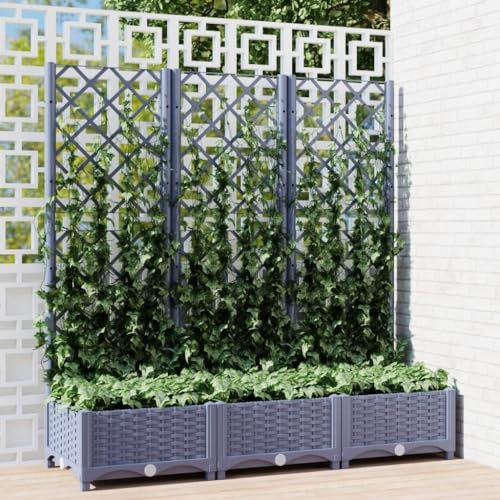 Tino Tech Pflanzkübel mit Spalier 120x40x121,5 cm PP Balkonkasten Pflanzbeet Anzuchtbeet Gemüsebeet Gartenbeet Blumenbeet Pflanzenbeet Blumenkübel für Balkon Pflanzkasten Dunkelgrau