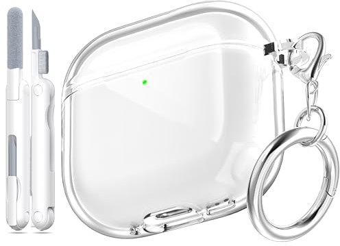 MHYALUDO for AirPods 4th Generation Case Cover 2024, Military-Grade Shockproof, Soft TPU Highly Transparent Anti-Yellowing for AirPods 4 Case with Cleaning Kit & Cute Round Buckle, Clear White