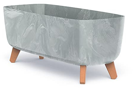 Tymar Blumentopf rechteckig mit Füßen Übertopf mit Beinen Blumenkübel länglich außen (Beton; 60 cm)