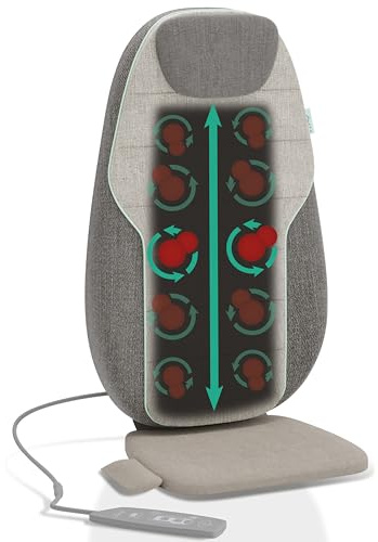 Zen Atlas Shiatsu Massage Chair with 4 Soft Gel Nodes, Adjustable Back & Heat Massage, 3 Modes, Aromatherapy, Timer, Eco-Friendly Fabric, Fits Most Chairs for Home & Office Comfort