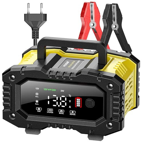 10A Autobatterie Ladegerät 12V/24V Vollautomatisches Batterieladegerät LiFePO4-Ladegerät Reparaturladegerät Impulsladung Entschwefelung 1,5/5/10A Ladestrom Erhaltungsladung 3-240 Ah Anwendbar für KFZ