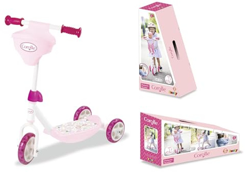 Smoby Trottinette Corolle pour Enfants - 3 Roues - Guidon réglable en Hauteur - Siège pour poupée - Plateau antidérapant - Construction Stable - À partir de 3 Ans