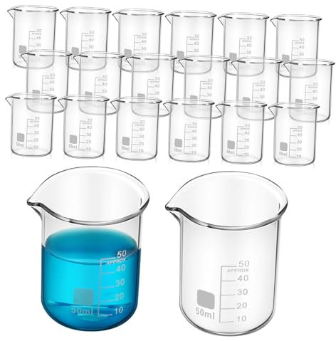 OUNONA 20piezas De Vidrio Transparente Vaso Medidor Graduado De Forma Para Experimentos Científicos Suministros De