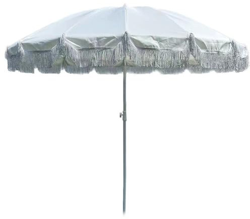 Parasol de Jardin d'extérieur, Parasol de Plage à Pompon 8 Pieds, Parasol d'extérieur Boho, Parasol de Jardin Portable avec 12 Baleines, Parasol de Patio avec Sac de Transport, Beige
