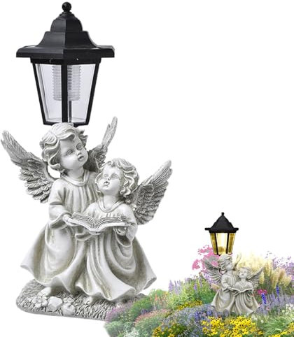 Rrlihjgu Sculture di angelo all'aperto, statue del giardino 'angelo solare - Sculture per esterni in resina Statue di Angel Garden | Decorazione artistica del sensore con ornamento da prato leggero
