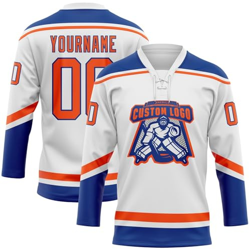 Maglia da Hockey su Ghiaccio Personalizzata Personalizzabile con Il Tuo Nome/Numero/Logo. Maglia da Hockey a Maniche Lunghe per Tifosi di Hockey su Ghiaccio, Uomini, Donne e Giovani. A08