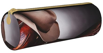 Hgbbdyyjj Pferdesattel mit Cowboyhut, personalisierbar, bedruckt, multifunktional, große Kapazität, runde Leder-Schreibwaren-Aufbewahrungstasche, weiß, Einheitsgröße, Taschen-Organizer