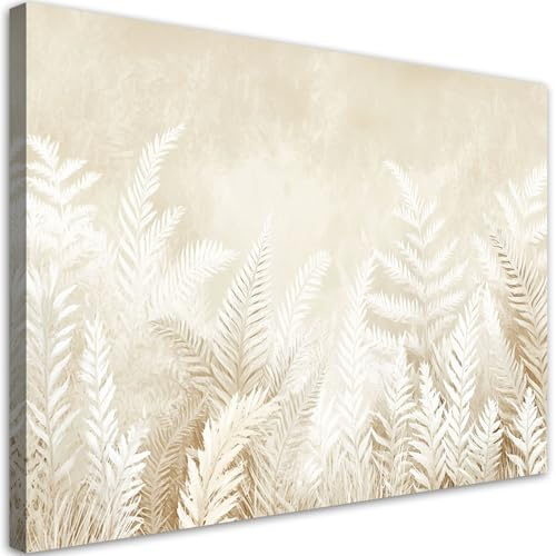 Feeby Quadri Camera Da Letto - Stampa su Tela - Quadro Moderno Soggiorno - Foglie di felce beige Natura - 90x60 cm - Decorazione Da Parete
