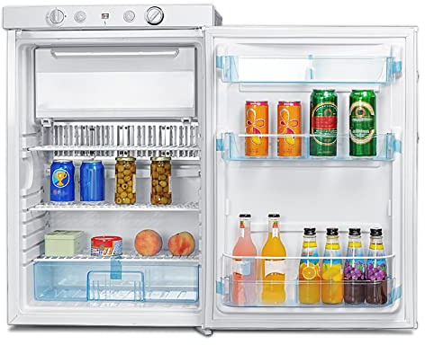 Smad Frigo Trimixte 12V 220V Gaz, 100L, Frigo Gaz Camping Car, Réfrigérateur Gaz avec Congélateur, pour Camping Car, Caravane, Cabanon, Chalet, Blanc