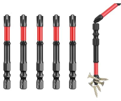 HUHAO 5PCS FPH2 Impact Screwdriver Bit Set - S2 Steel 65mm Slotted Heads 1/4 Inch Hex Shank, CNC Machined Tips with Magnetism, Cross Slot Screw Driver Drill Bits Used Electricians