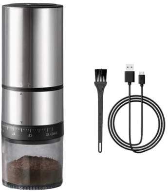 Giwnhvx Moulin à café électrique portable pour voyage et camping avec 38 réglages de mouture réglables Argenté