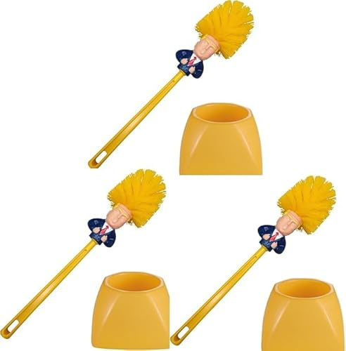 Trump - Set di 3 scopino per WC con supporto, per rendere il WC pulito agin Trump, divertente scopino per WC, regalo per anti Trump