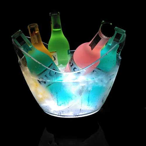 Seau à Glace LED, Bac à Glace en Plastique Transparent de 4 L for Bar, Refroidisseur Lumineux et Coloré for Champagne, Vin, Bière, Fête, Club