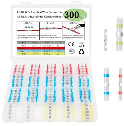 300PCS Solder Seal Wire Connectors, Heat Shrink Wire Connectors, Waterproof Solder Seal Heat Shrink Wires Terminal Connector Kit, Automotive Butt Splice Connector