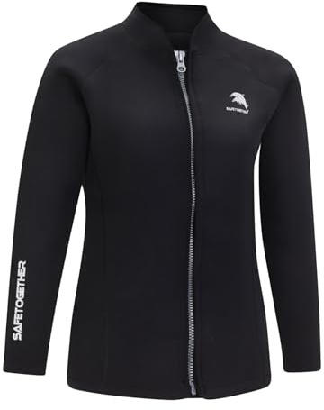 Yruioon Women Combinaison Néoprène Veste Mm Néoprène Plongée Veste Manches Longues Combinaison Tops Rashguard pour Surf Natation Snorkeling Noir XL