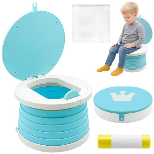 Zyluniy Orinales Infantiles Orinal Portatil Plegable Niños 1-3 Años WC Vater Portatil para Niños Bebé Inodoro Infantil Plegable Potty Training Asiento para Viaje Camping con Bolsas de Limpieza, Azul