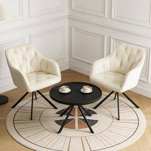 Chummaven Moderne Esszimmerstühle drehbar 2er Set, Samt Drehstühle Esszimmer mit Armlehne, drehbare Küchenstühle mit Metallbeinen, gepolsterte Armlehnenstühle für Wohnzimmer Essbereich, Beige