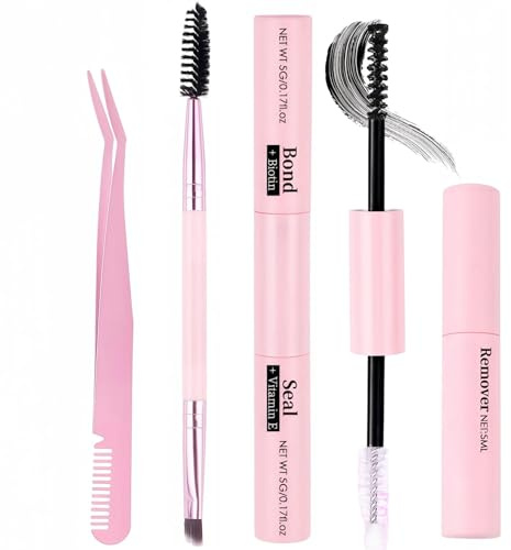 4PCS Lash Bond and Seal and Remover Kit - Include Cluster Lashes Glue Bond And Seal, Eyelash Glue Remover, Tweezers and Portable Eyelash Brush - Waterproof Strong Hold Kit For Sensitive Eyes