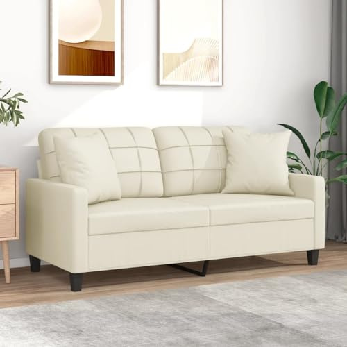 HETFTJN Zweisitzer-Sofa 158 cm Creme Kunstleder 110 kg Belastbarkeit Modernes Design mit Zierkissen Bequem & Langlebig für Wohnzimmer Jugendzimmer Korridor