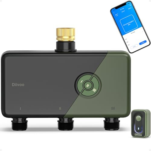 Diivoo 3 Zone WiFi Water Timer with Brass Inlet, Smart Sprinkler Hose Timer 3 Outlets Compatible with Alexa/Google Assistant, 18 Irrigation Plans, Rain Delay & Mist Mode for Garden Lawns (2.4GHz Only)