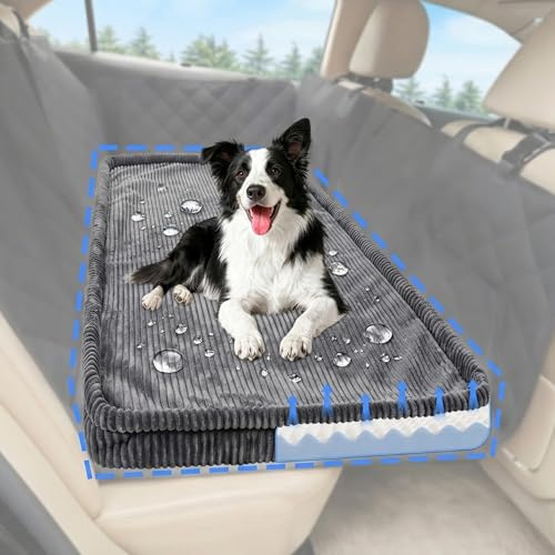 Loiion Auto Hundebett Mittelgroße, Hunde Rückbank rutschfest, Dunkelgrau | Hundekissen für Auto Rückbank, Abnehmbar Waschbar Weich Komfortabel Rutschfeste Hundematte Haustierfreundlich 127×62,5x5cm