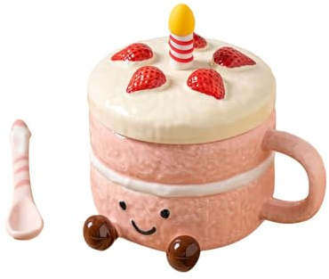 Genérico Tazas Divertidas para Mujeres,Cerámica 400ml Con Tapa Cuchara Y Patas | Taza Para Beber Café,Para Mujeres Y Niñas En Cumpleaños, Día De San Valentín, Para Casa, Oficina,