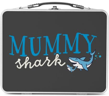 Fabulous Lunch Box in metallo argentato per sandwich e snack – Mummy Shark Family Cute – Scatola da gustare in alluminio ciotola rigida in stile retrò stampata in Francia