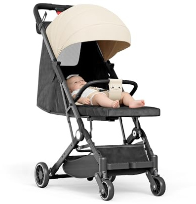 Dreirad für Kinder, von 9 Monaten bis 25 kg, Dreirad-Kinderwagen mit Pedal, Getränkehalter, mit höhenverstellbarer Schubstange, klappbares Vorzelt, 63 x 30 x 101 cm (Khaki)