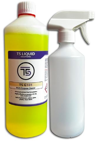 TS G101 multi purpose smart cleaner (high concentration) for auto and home use - highly effective on grease, oil, dirt, grime, ink, paintwork, fabric, glass, vinyl, rubber (1L, Bottle + Spray)
