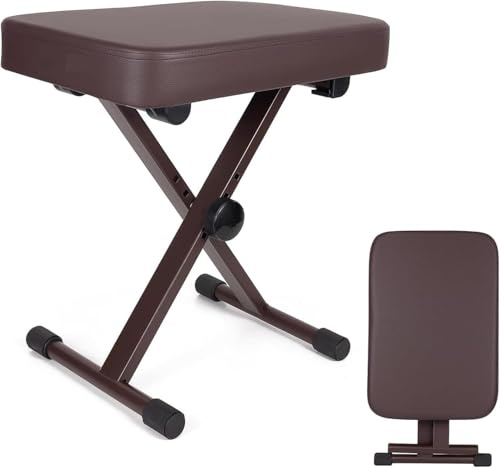 HEYOUTH Klavierhocker Höhenverstellbar 40-45-48-50CM,Pianobank Schwarz,klappbarer Klavierbank,Keyboardbank,X-förmig Klavier Sitzbank,4-stufig höhenverstellbar, stabil (Brown)