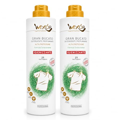 Gran Bucato Detergente Profumante Igienizzante Wexór – Detergente Liquido Concentrato per Bucato, Formula Smacchiante con Profumo Intenso e Igiene Profonda – 2 Unita da 750ml