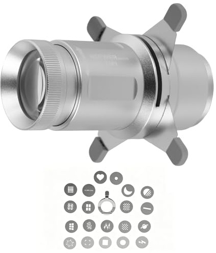 NEEWER BASICS Spotlight Snoot Óptico Cónico Solo para Linterna Fotográfica FL10/FL20/FL10P, Accesorio de Proyector 4 Veces Más Brillante con Enfoque Ajustable, 30° Ángulo Haz, 20 Gobos Metálicos, LS01
