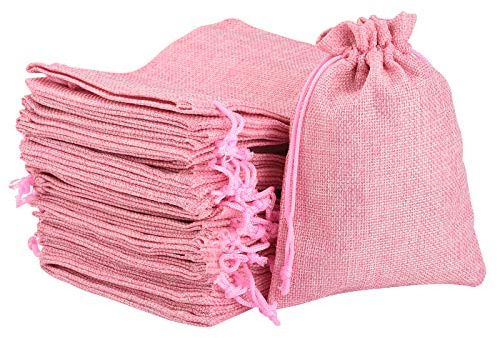 IRICH 30 Stück 13×18CM Baumwolle Säckchen mit Kordelzug, Rosa Natur Organza Beutel Jutesäckchen für Hochzeit Party Mitbringsel und DIY Handwerk