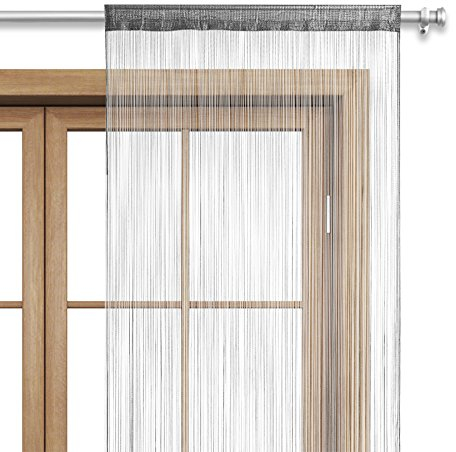 wometo Cortina de Hilos para Puerta, 90 x 245 cm, Color Gris – Barra oekoTex acortable, Lavable, Monocolor, en Muchos Colores