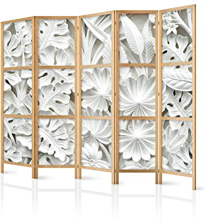 murando - Paravent Innen Raumteiler Holz Blätter 3D Effekt 225x172 cm 5-teilig Japanische Trennwand Raumtrenner Room Divider Mobiler Sichtschutz Spanische Wand Raum Abtrennung Japan f-B-0265-z-c