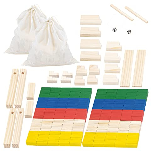Playtastic Holzsteine Spiel: 2er-Set 263-teilige Domino-Sets mit Holzsteinen & Action-Elementen (Domino Spiel Kinder, Holz-Spielzeug, Geduldspiele)